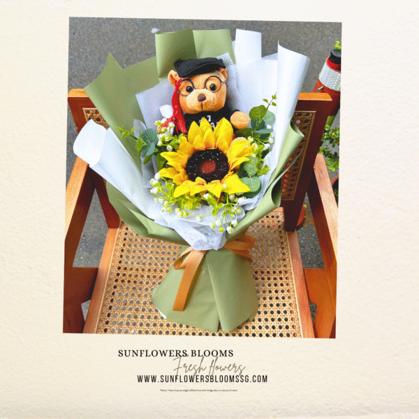 Graduation Lage Bear Faux Flower Green Bouquet